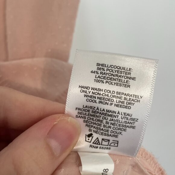 EXPRESS Light Baby Pink Textured Swiss Dot Lace Trim High Neck Coquette Blouse S - Picture 8 of 11